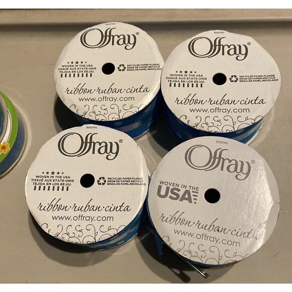 Offray Polka Dot Ribbon Spools (4) 1-1/2" X 9" Island Blue + 2 Blue Sheer Ribbon - Picture 3 of 9